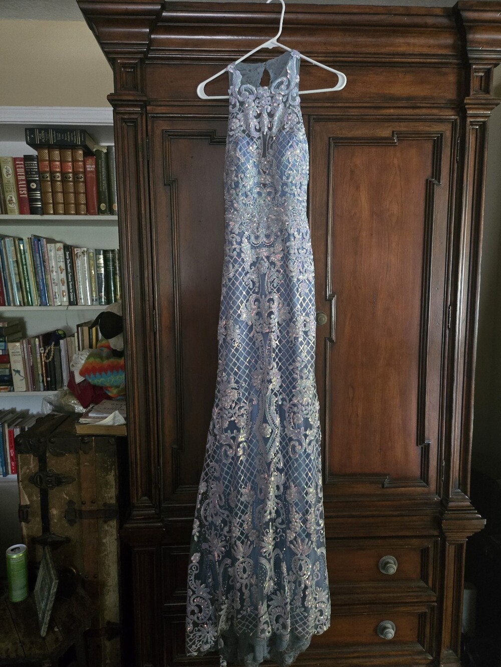 Rachel Allan Blue Formal Sequin Maxi Dress